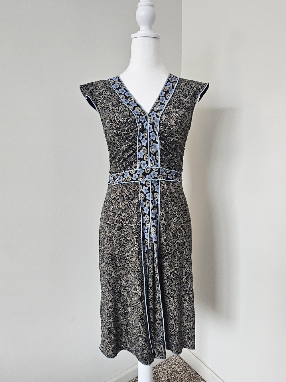 Studio M Black Midi Dress with Blue Trim XS